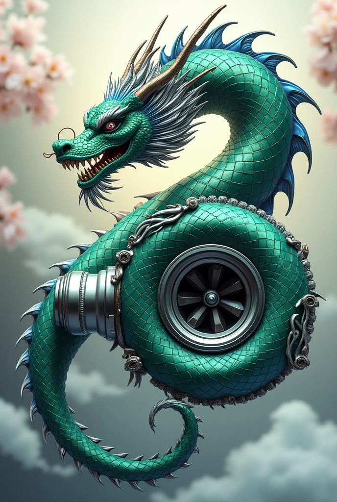 Draw a turbo and a dragon wrapping around the turbo, and add some Japanese style.