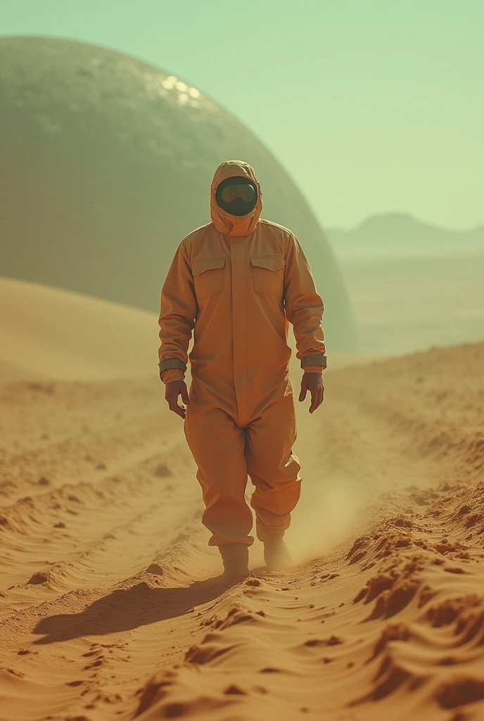 Dry land, green disappears, sand covers the earth, sandstorms, protective clothing, human society in water making domes, underground life, future science fiction, best picture quality