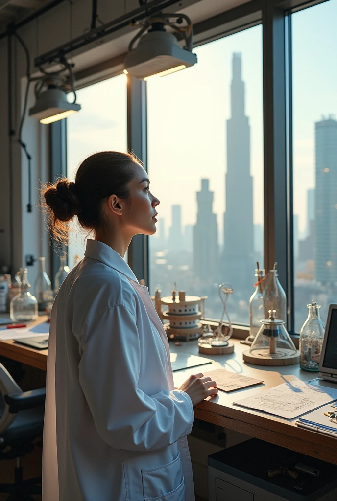Woman working in a laboratory thinking about architecture