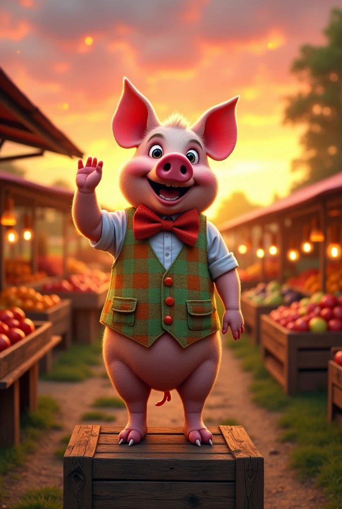 Pig advertising scene at sunset