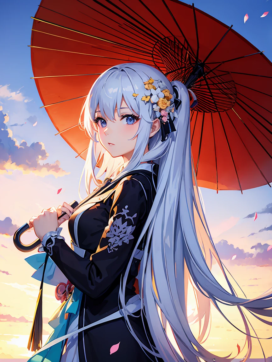anime girl with umbrella and flowers in her hair, guweiz, detailed anime artwork, clean detailed anime art, detailed digital anime art, detailed anime art, beautiful anime portrait, beautiful anime girl, beautiful anime artwork, artwork in the style of guweiz, beautiful anime art, beautiful anime style, detailed portrait of anime girl, anime girl, beautiful anime, anime illustration, bold black outlines