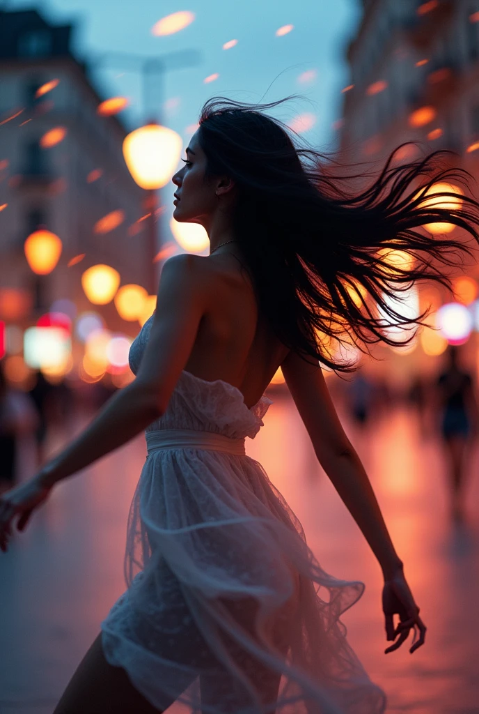 with black hair, shaking her body