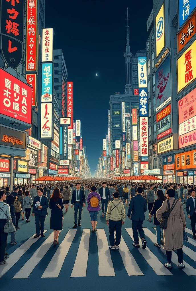 Ink Painting,Katsushika Hokusai,Japan,Shibuya,Scramble crossing, Great composition, Realistic lighting, HD detailed, masterpiece, Highest quality, (High-definition CG synthesis 8k wallpaper)
