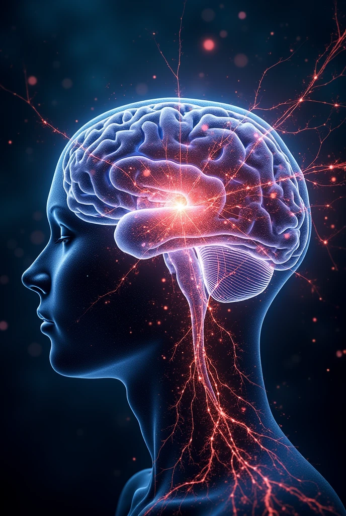 Mente Cortex as a Neural Network**: An image showing a human brain where neural connections are highlighted as networks of bright lights, representing the flow of information and the complexity of the mind.