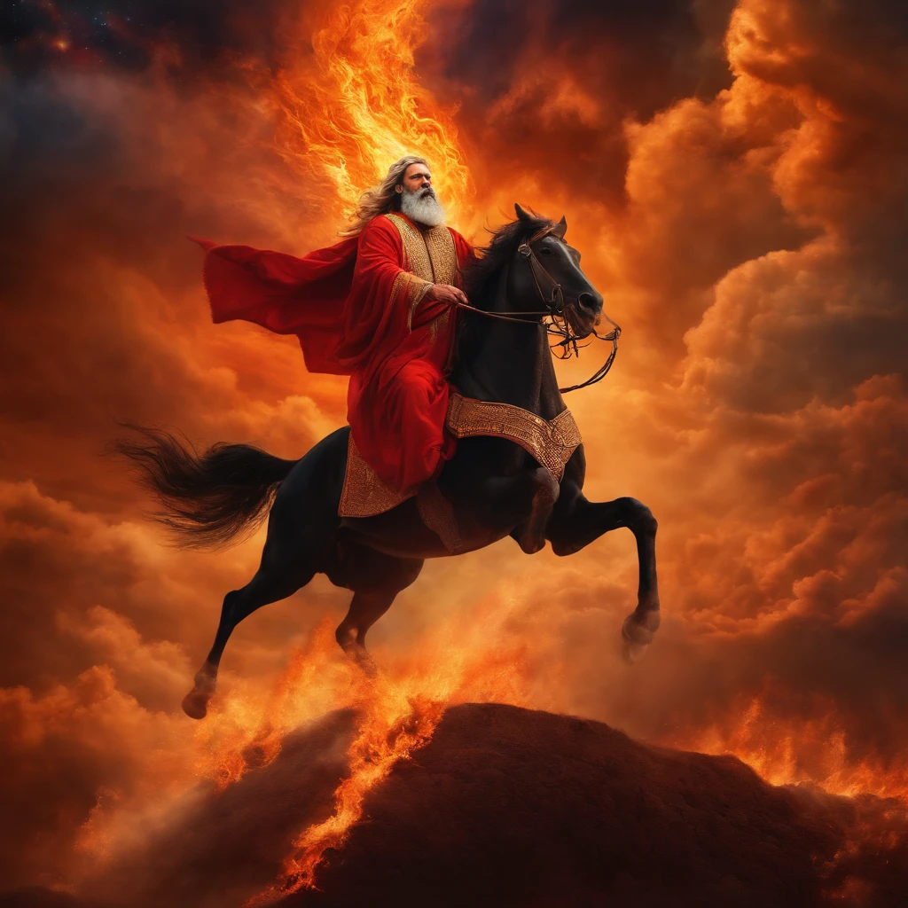 Prophet Elijah ascending in a chariot of fire to the heavens 