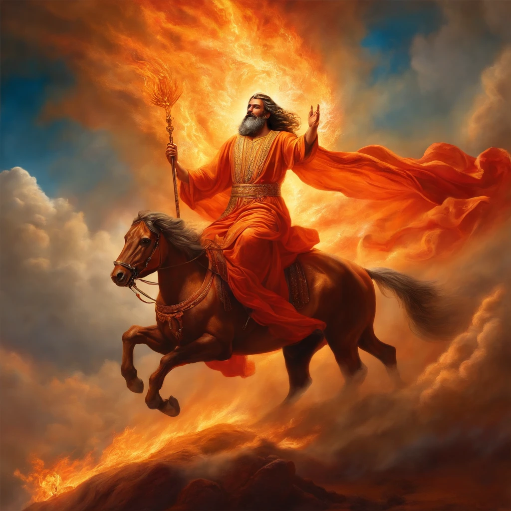 Prophet Elijah ascending in a chariot of fire to the heavens 