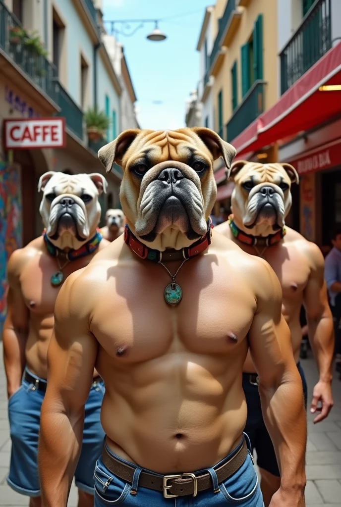 Men with bulldog heads 