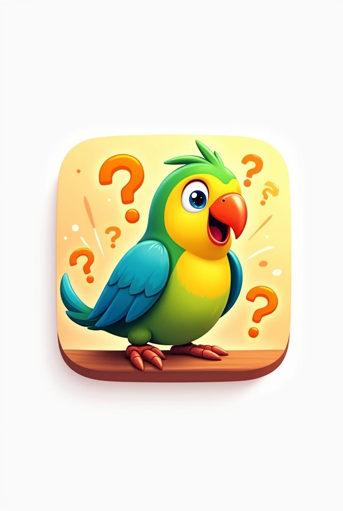 Computer quiz app icon with colour white+orange+parrot colour 