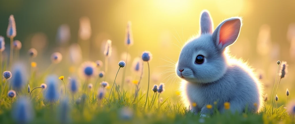 (translation:1.25), ((Fluffy round blue rabbit:1.5, Genuine:1.8, Realistic:2.0, wild rabbit)),translation,cute, baby, beautiful, Deviant art, A photo taken by the world&#39;s best photographer, Aligned on the right,
