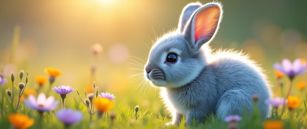 (translation:1.25), ((Fluffy round blue rabbit:1.5, Genuine:1.8, Realistic:2.0, wild rabbit)),translation,cute, baby, beautiful, Deviant art, A photo taken by the world's best photographer, Aligned on the right,