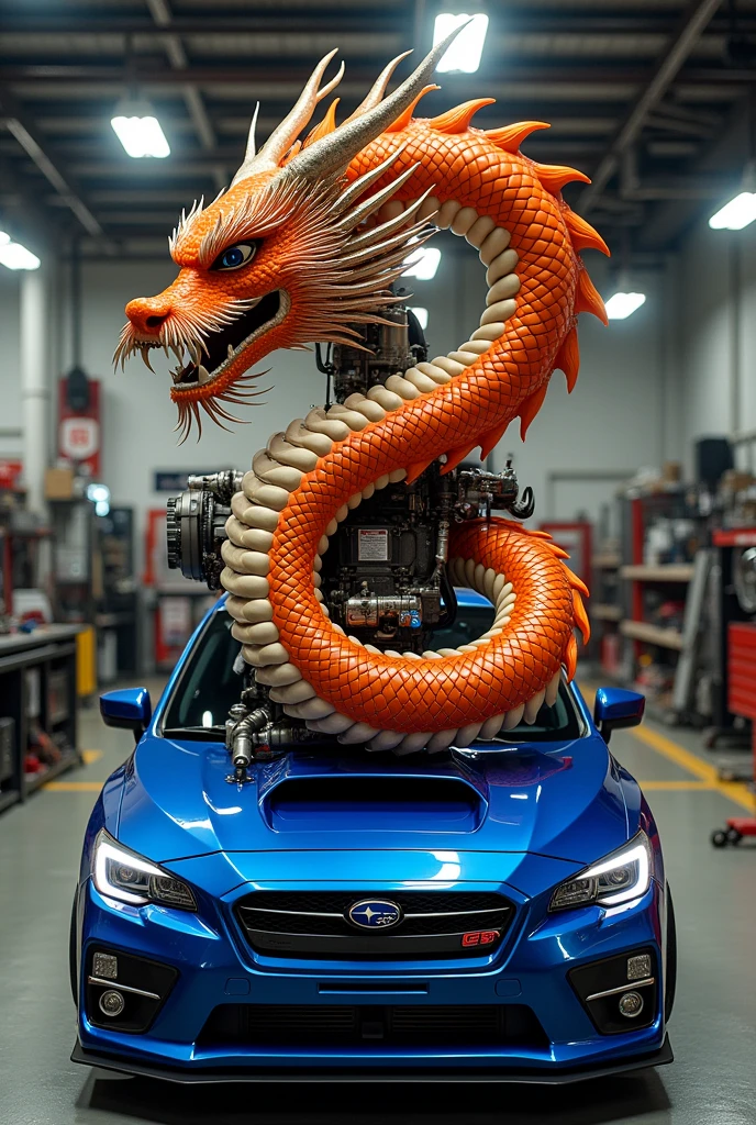 Draw a turbo and a dragon wrapping around the turbo and add some Japanese style,ok ali turbo pravi,not with dragon scales in green,ali pravi turbo,you know what a turbo is,You're close,super je al samo promjeni facu,won't be mad,Add a Subaru Impreza Hawkeye below,now let it be in the garage,not in Japan