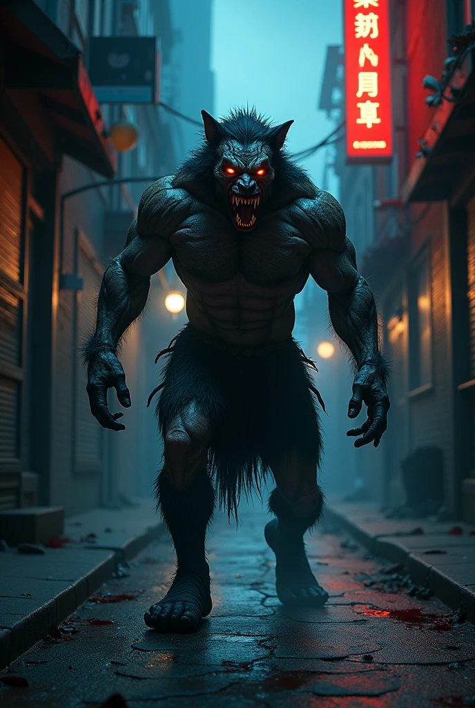 Make a man transform into a werewolf, devouring a prostitute 