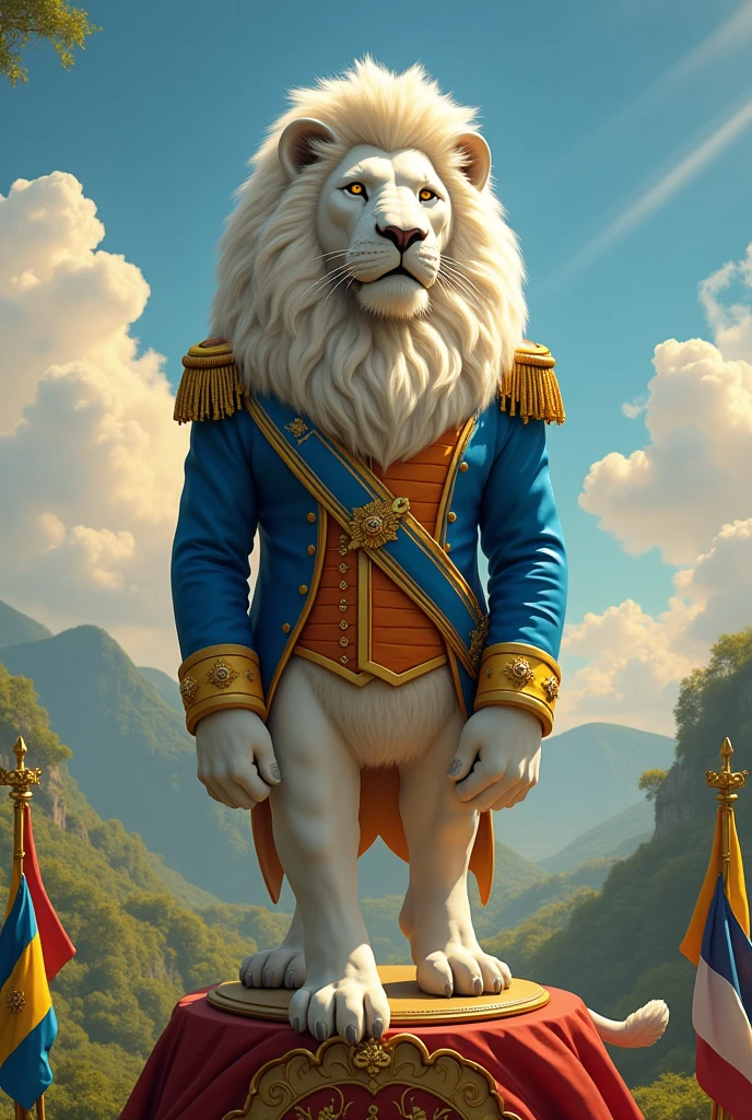 White lion wearing a Simón Bolívar costume 