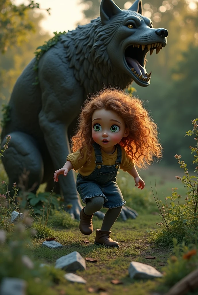 A girl trips and breaks the werewolf statue.