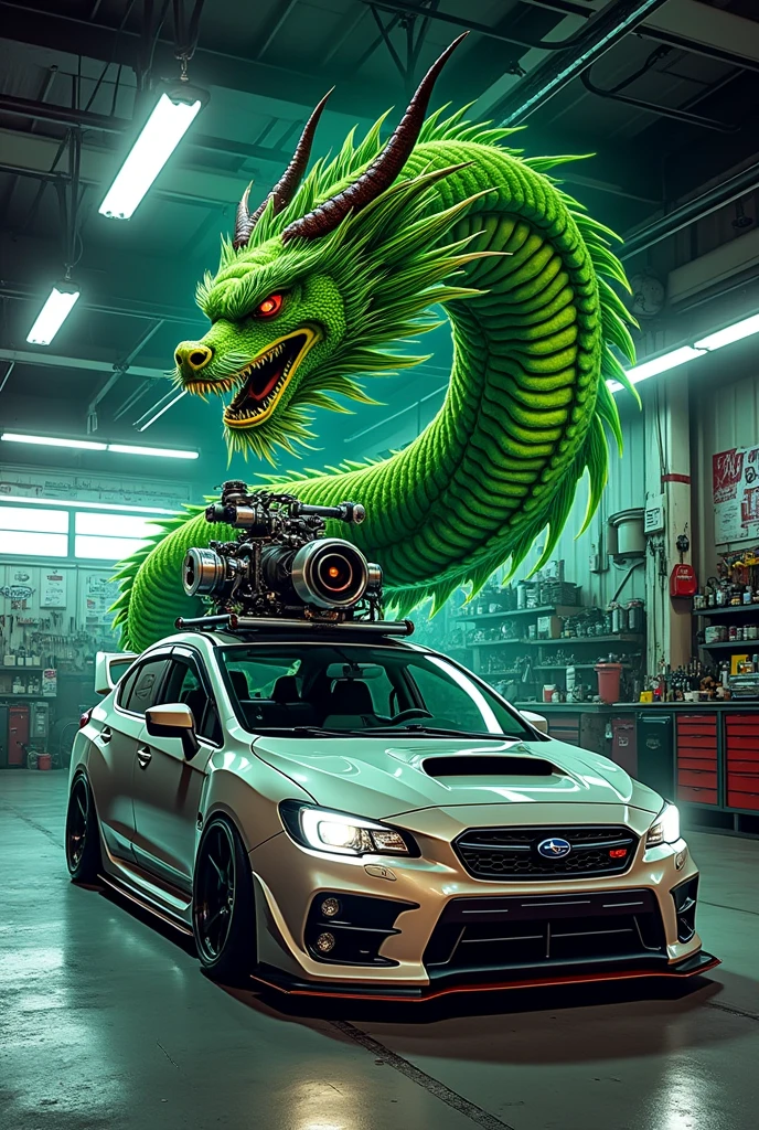 Nacrtaj turbo i zmaja koji se obmotava oko turba i dodaj malo japanskog stila,ok ali turbo pravi,ne sa zmajevom krljušt u zelenoj boji,ali pravi turbo,znaš šta je turbo,blizu si,super je al samo promjeni facu,neg bude ljut,dodaj auto subaru imprezu hawkeye ispod,sad nek bude u garaži,ne u japanu,zmaj iza subarua sa velikim turbom,al pravi trubo,ne sa krljušti od zmaja,ostavi ovako,samo uljepšaj subaru,ružan je