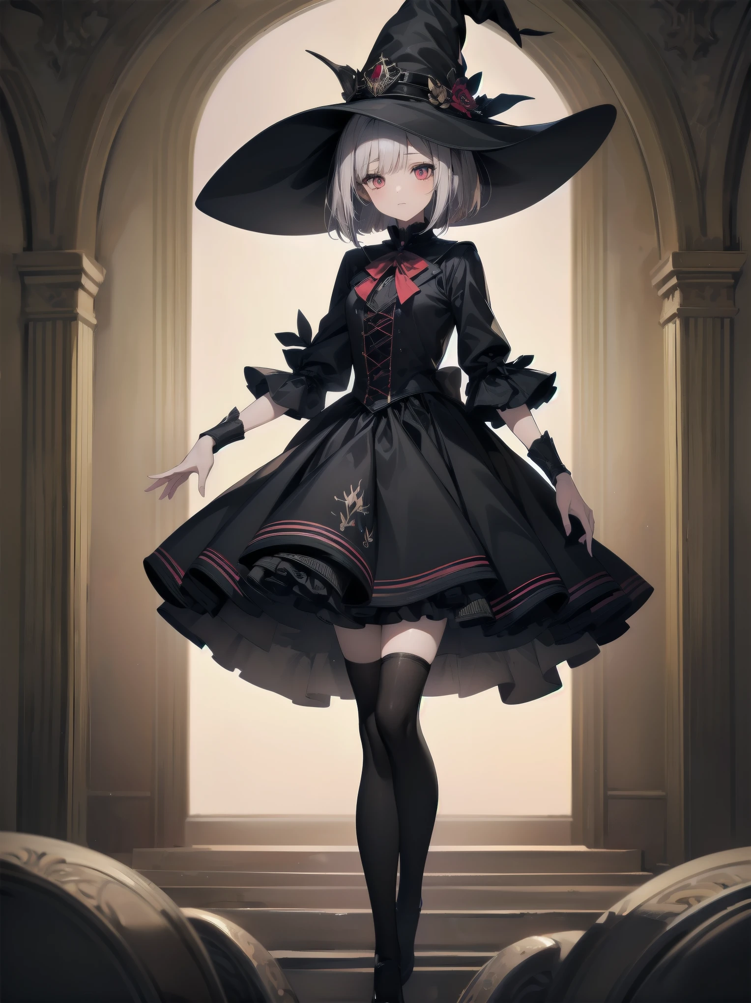 (Masterpiece artwork: 1.3), (top-quality: 1.2), Grande plano de one rapariga bonita, Ultra-detailed illustration, Ultra-high quality, high qualiy, top-quality, members, Fingers, beautiful and slender girl, one, Eyes red, leather witch cosplay, little devil, bob cut, black stocking, deer hat, illuminated kinematics