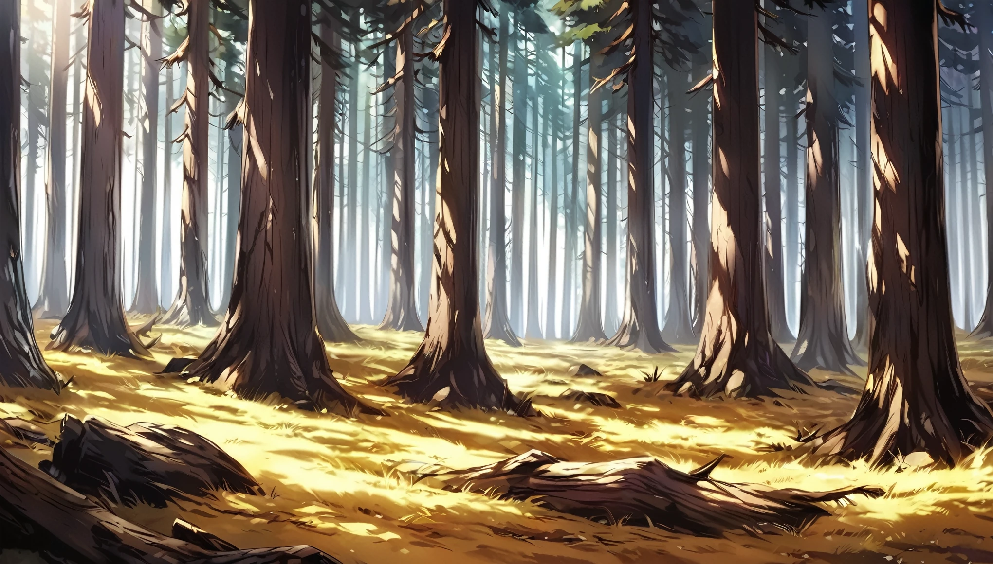 A dark pine forest, anime art