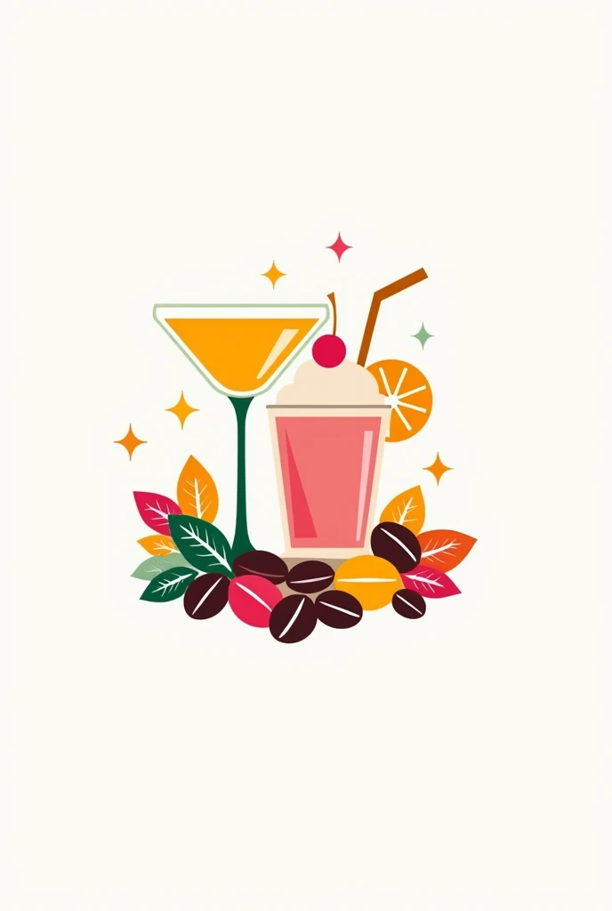 Minimalist colorful palette logo, cocktail, Milkshake and colorful coffee beans PNG