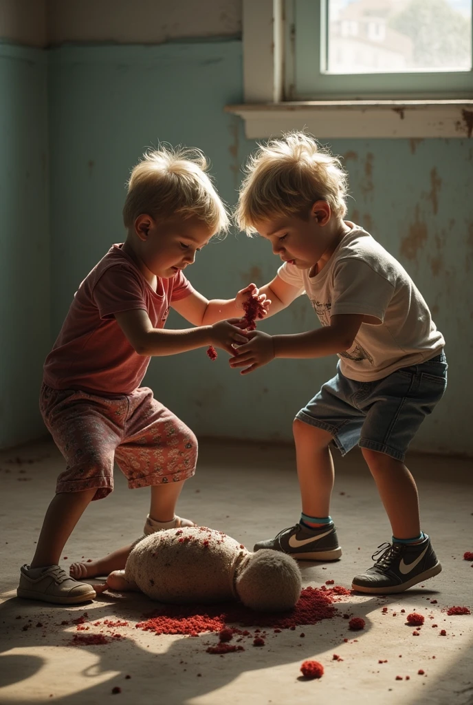 Two children beating a child to death, which is a real image