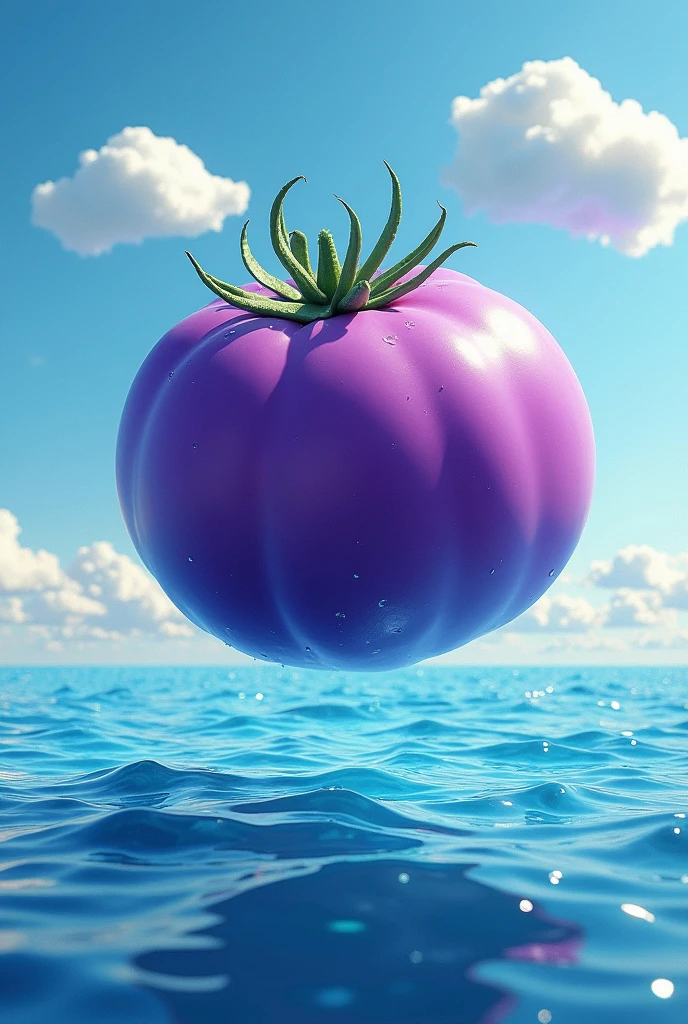 A huge purple tomato  above sea 