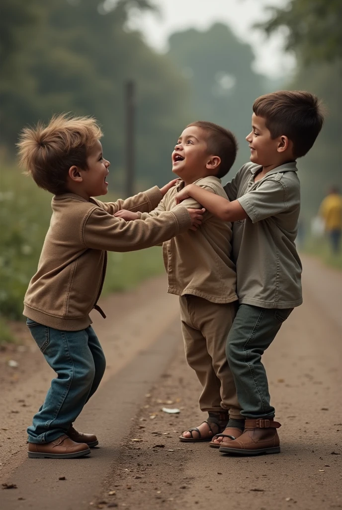Two children beating a child to death, which is a real image