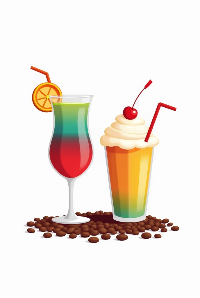 Minimalist colorful palette logo, cocktail, Milkshake and colorful coffee beans PNG