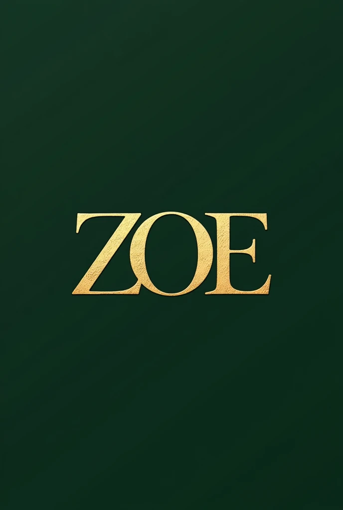 Logo with the name ZOE in golden pastel with a military green background
