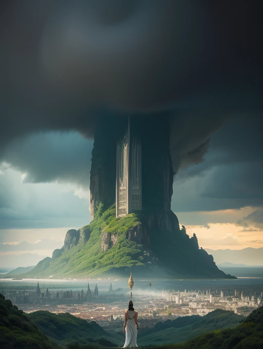 Preity as a giant warrior in the land of the Lilliputians
• Prompt: Preity, Of gigantic size, standing naked above a city of tiny Lilliputians. Her massive figure dominates the landscape, while the little inhabitants look up at her in awe and fear. Her expression is determined and powerful, while the light highlights her mighty silhouette.
• Details: ISO 800, f/3.2, 1/125s, 50mm focal length, diffuse light from above.