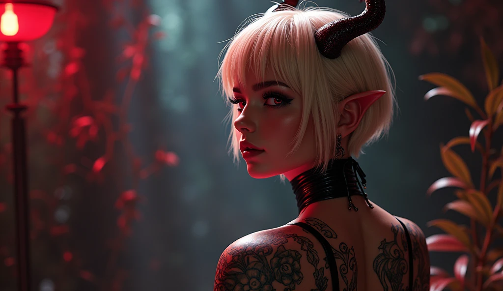 extremely detailed body, Gorgeous face, piece of art, detailed background, (uploaded to e621,8 K, photo KRU, a high resolution, high quality), ((piece of art)), (wear a shirt and no panties), (front view), (cinematic lighting), Backlight, (shaded), detailed background, photorealistic, hyperrealist, Black and pink eyes, daemon, blonde hair, succubus, Latex clothing, a femboy, short hair, effeminate, very tight clothes, penis micro, useless penis, Covered penis, fluffy, rabo de daemon, small horns, 1 boy, succubus tattoos, Gay boy