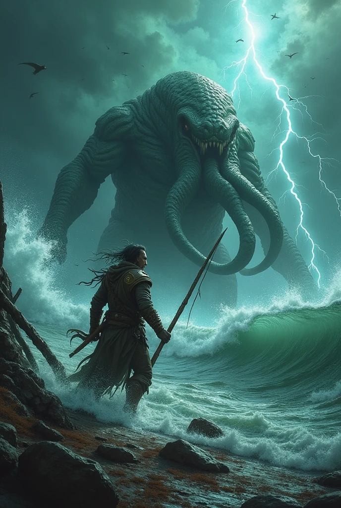 Sea monster hunter in battle with Cthulhu