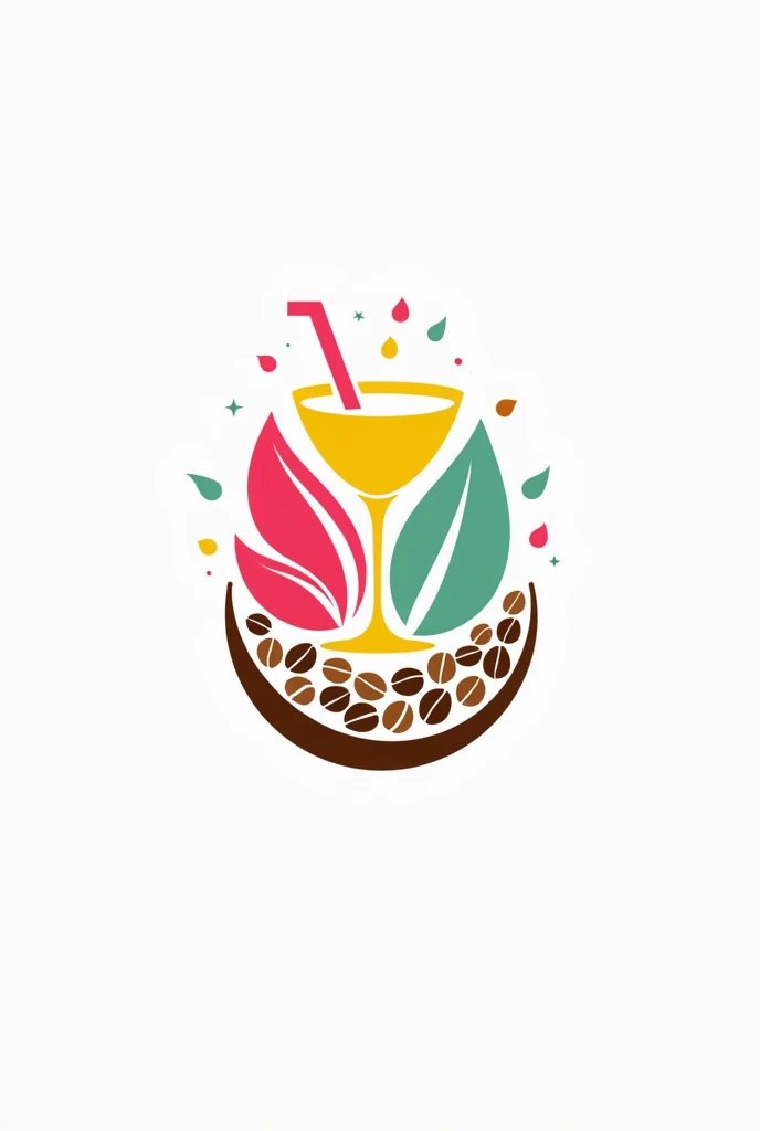 Minimalist colorful palette logo, cocktail, Milkshake and colorful coffee beans PNG