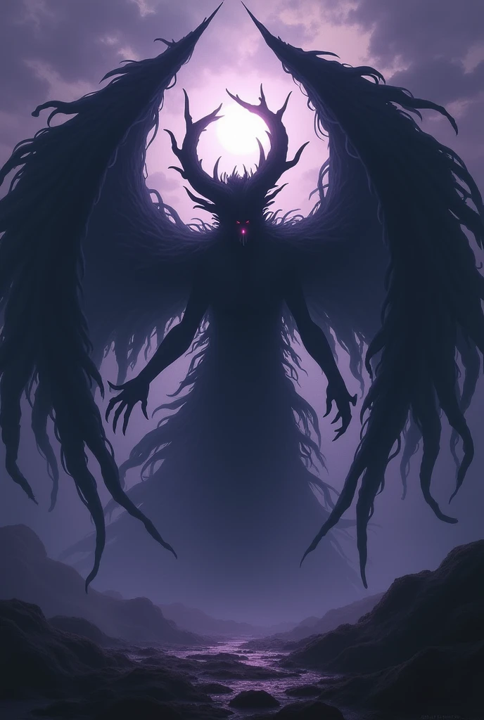 Wings of shadows made from arms, as if controlling shadows to make its wings and body. That monster becomes stronger the more it has under its power, vice in hell remembers. Thousands of arms make it look like it has wings, anime style.