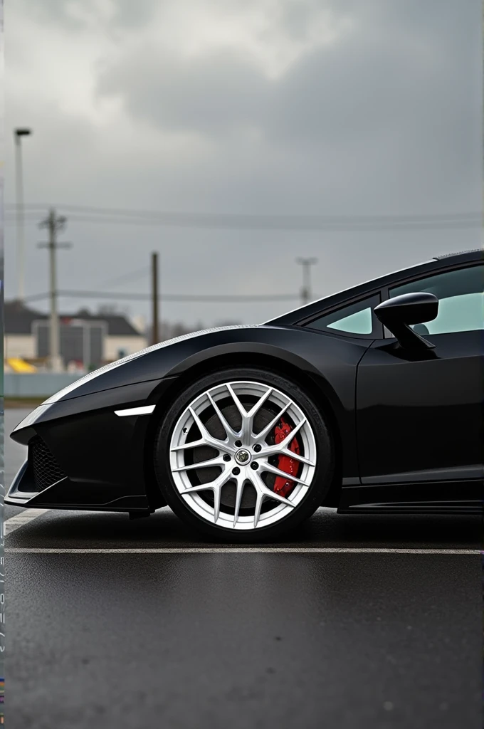 Black Lamborghini with white rims side picture