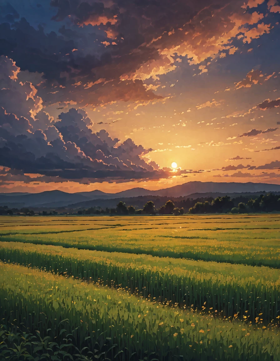 and clouds   evening field
