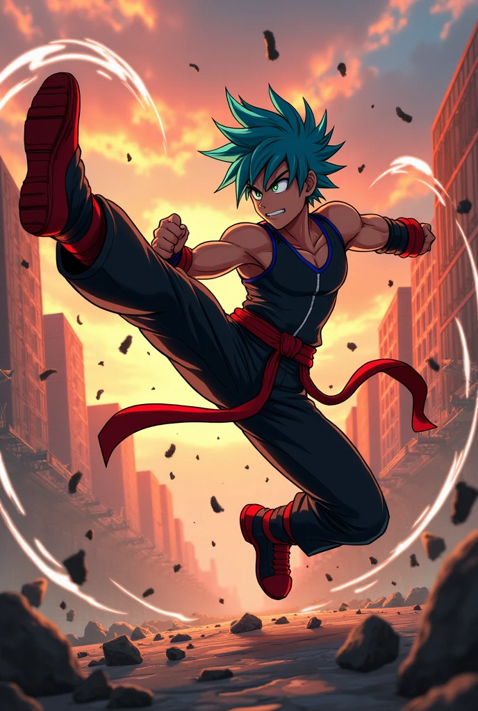 Chico is a fighting anime kicking at the air