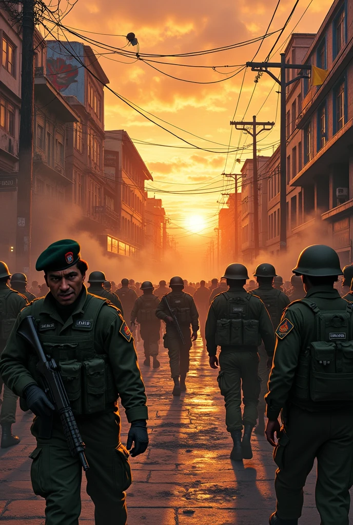 Battle between Chilean and Bolivian soldiers in the city streets