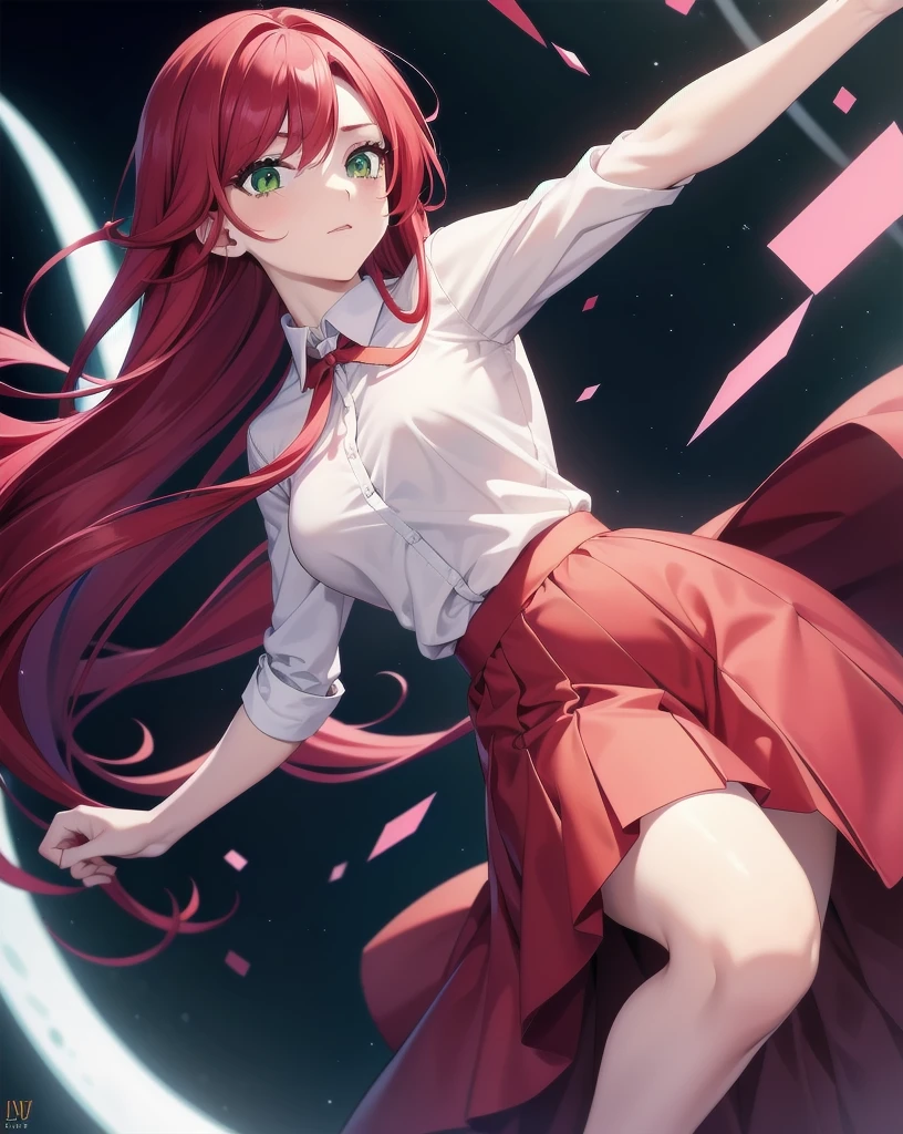 SimpleNegativeV3, an14, badhandv4,1girl, amy, long hair, red hair, green eyes, suit with long skirt, white shirt, 4K, 8k, 16k, HD, 1080P, best quality, high quality, super detail, anatomically correct, masterpiece
