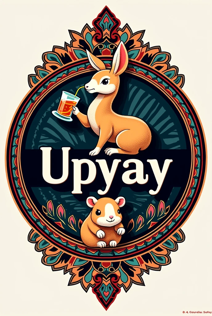 Create a logo for a bar. Inspired by a Peruvian vicuña drinking and offering whiskey with a Peruvian guinea pig. It includes Inca designs from the Peruvian highlands and is extravagant and youthful.. Includes the Upyay name of the bar.
Let the logo be circular.