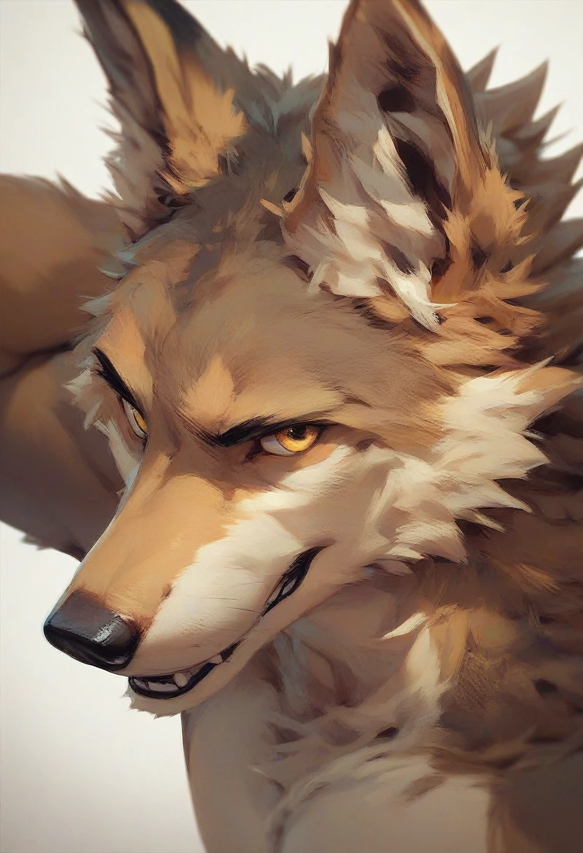 furry, coyote, male, yellow eyes, fluffy, beige fur , head view best_quality fullbody