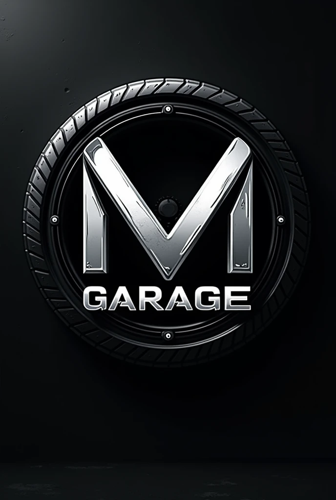 Create a logo that says M with the subtitle Iranda Garage. That represents automotive mechanics, in white with a black background