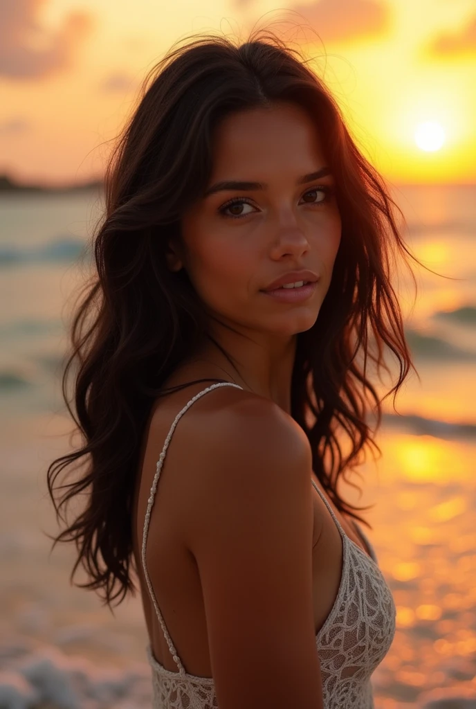 young spanish women with symmetrical face standing naked