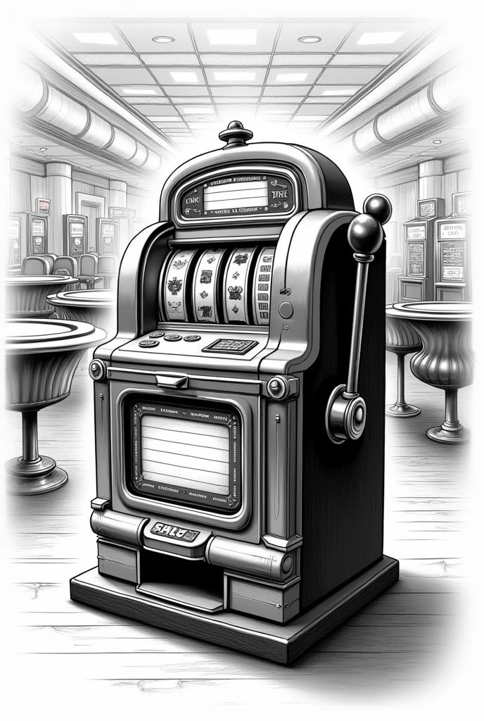 Draw a slot machine in black and white