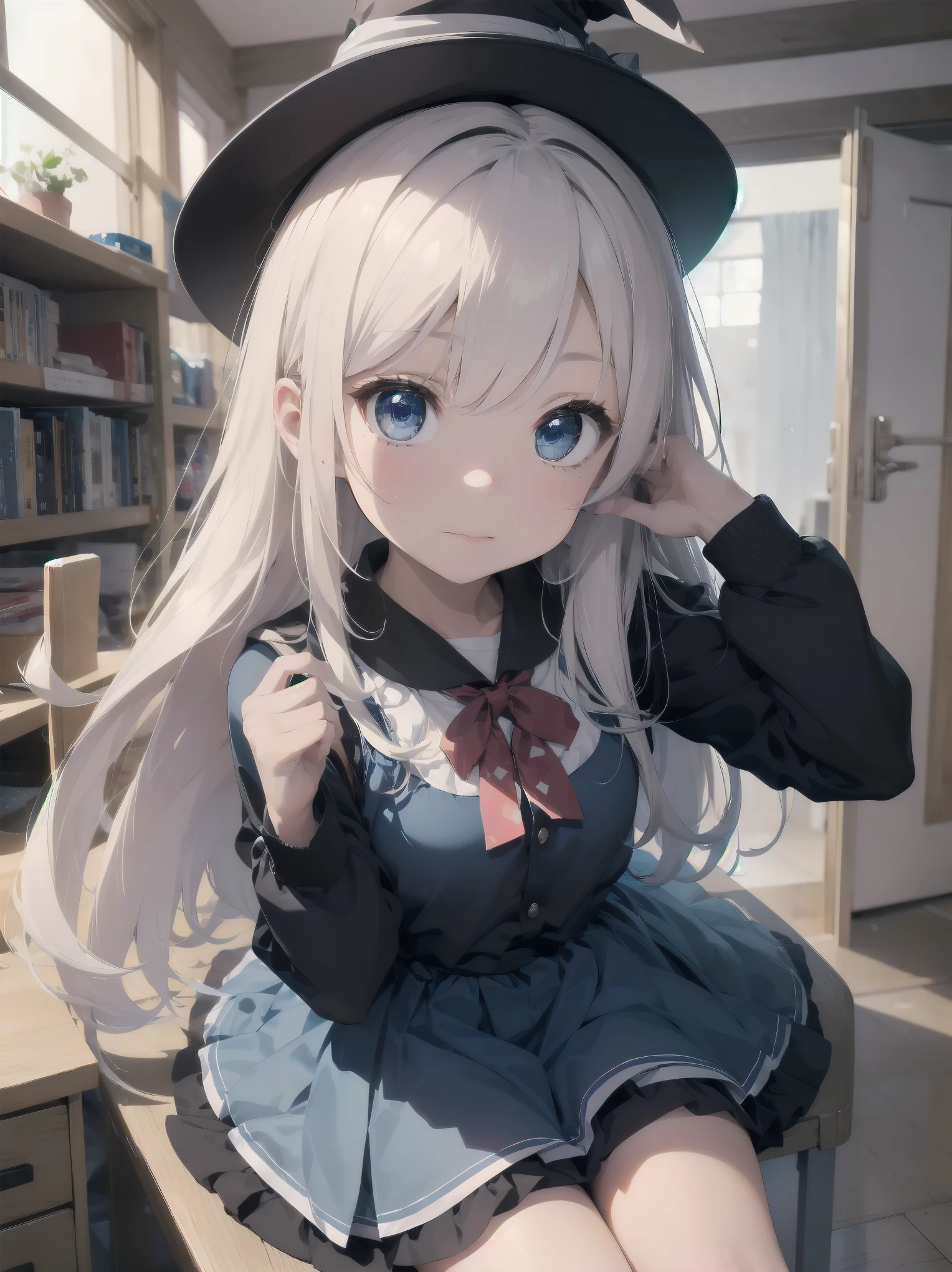 🎶, (🧙♀️), ✡, ✨(black hat), , Alice in Wonderland, Alone, very beautiful, cute, adorable, embarrassed, alone, blue eyes, white skin、look at viewer、looking up,kawaiitech, pastel colors, kawaii, cute colors,Alice in Wonderland, alone, very beautiful, cute, adorable, embarrassed, alone, blue eyes, white skin,skirtlift