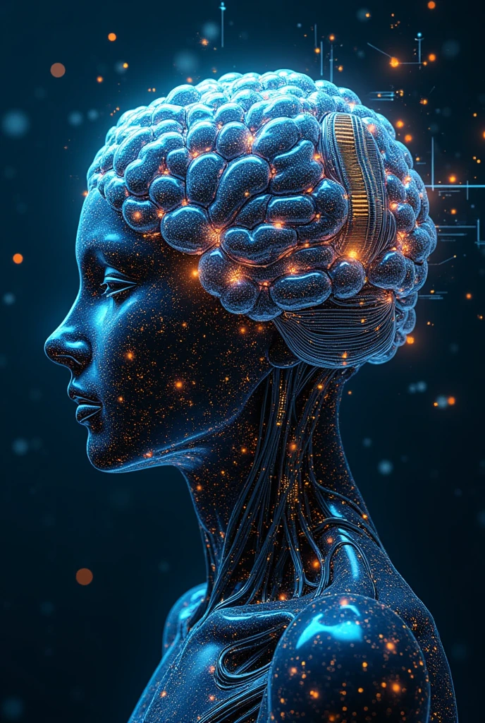 Cybernetic Mind**: A brain partially replaced by electronic components and gears, representing the fusion of human thought and robotic automation, with integrated circuits in every fold of the brain