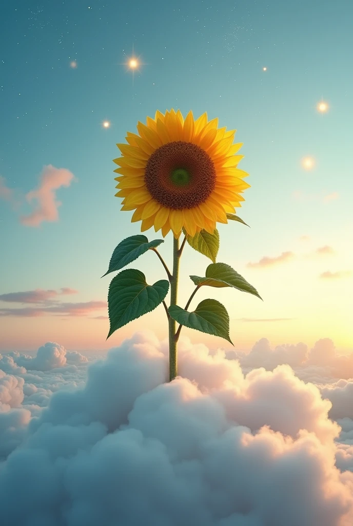 A big sunflowers on a huge cloud