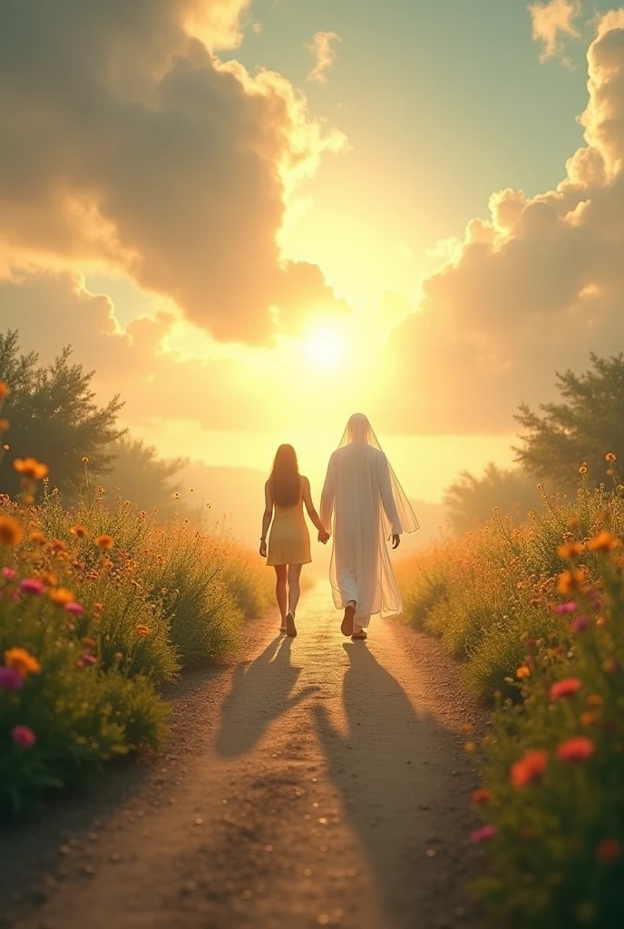 How to walk with God, the hand of God and a person walking with it, A long road