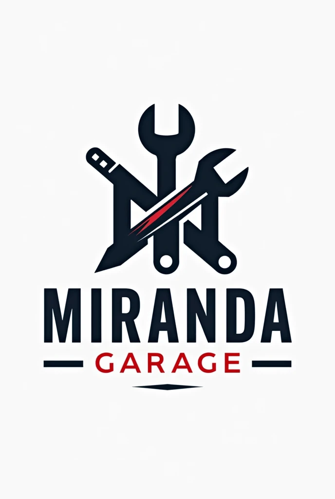 Create a logo with a simple font that says Miranda garage. Con una 🔧 y un 🪛 en su tipografia. en png