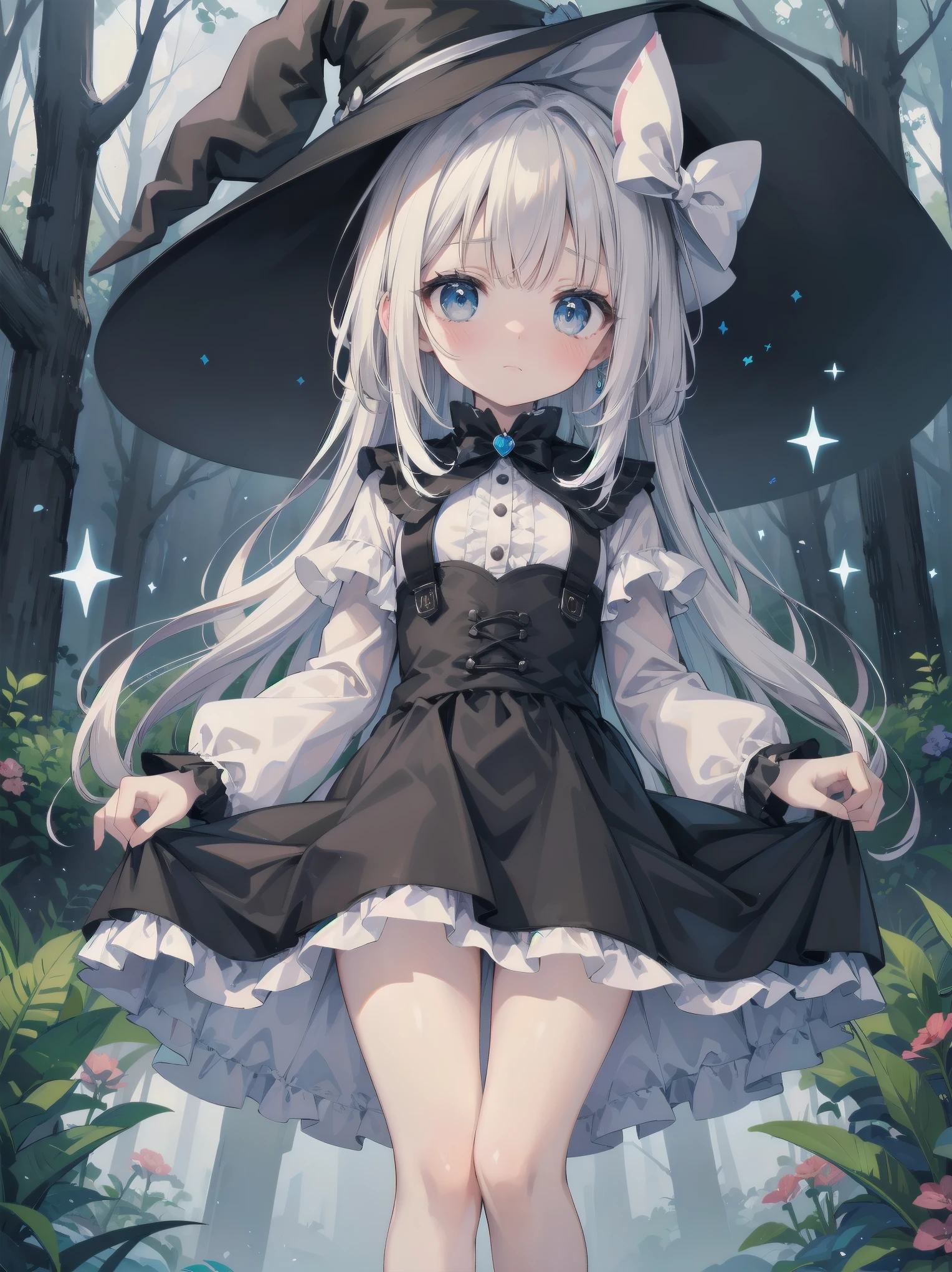 🎶, (🧙♀️), ✡, ✨(black hat), , Alice in Wonderland, Alone, very beautiful, cute, adorable, embarrassed, alone, blue eyes, white skin、look at viewer、looking up,kawaiitech, pastel colors, kawaii, cute colors,Alice in Wonderland, alone, very beautiful, cute, adorable, embarrassed, alone, blue eyes, white skin,skirtlift