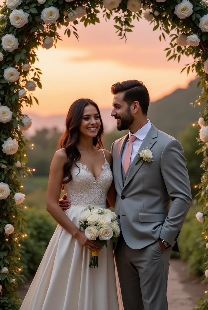 a wedding between white cousins, male and female, their names are Mira and Kamran.