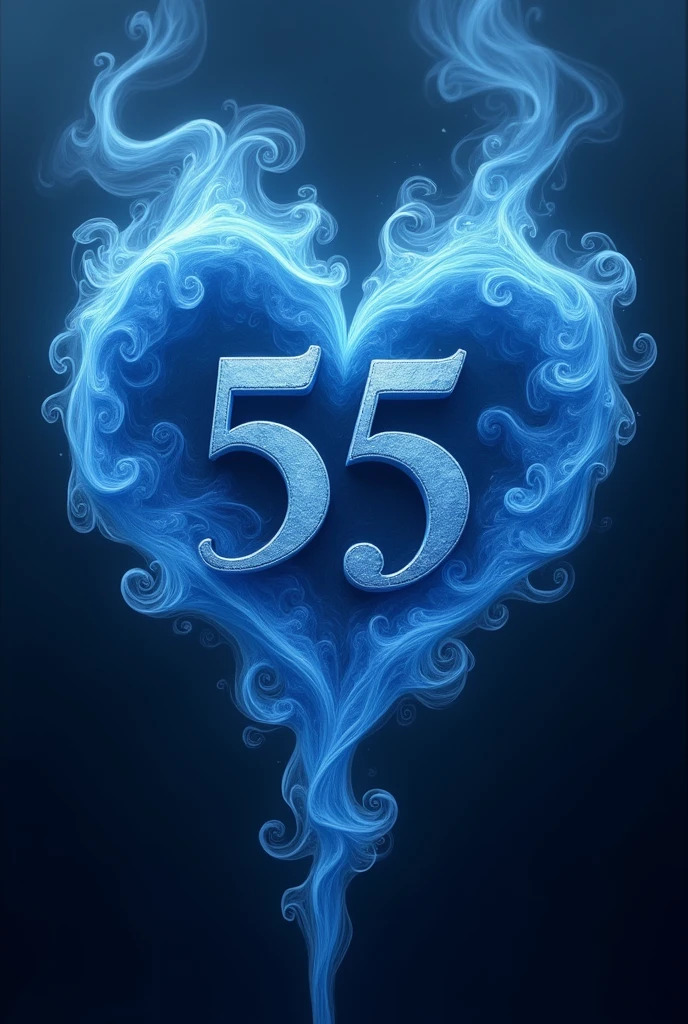 A smoke-style heart
With the number 55 in the middle
Blue heart with the names Evandro and Bibia 